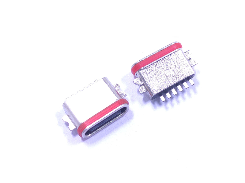 TYPE-C 6P防水母座 沉板0.8/1.2/1.6两脚SMT U型粉末冶金外壳